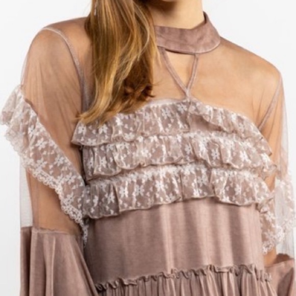 🍂FABULOUS! COCOA RUFFLED SHEER BABY DOLL TOP - Picture 4 of 5
